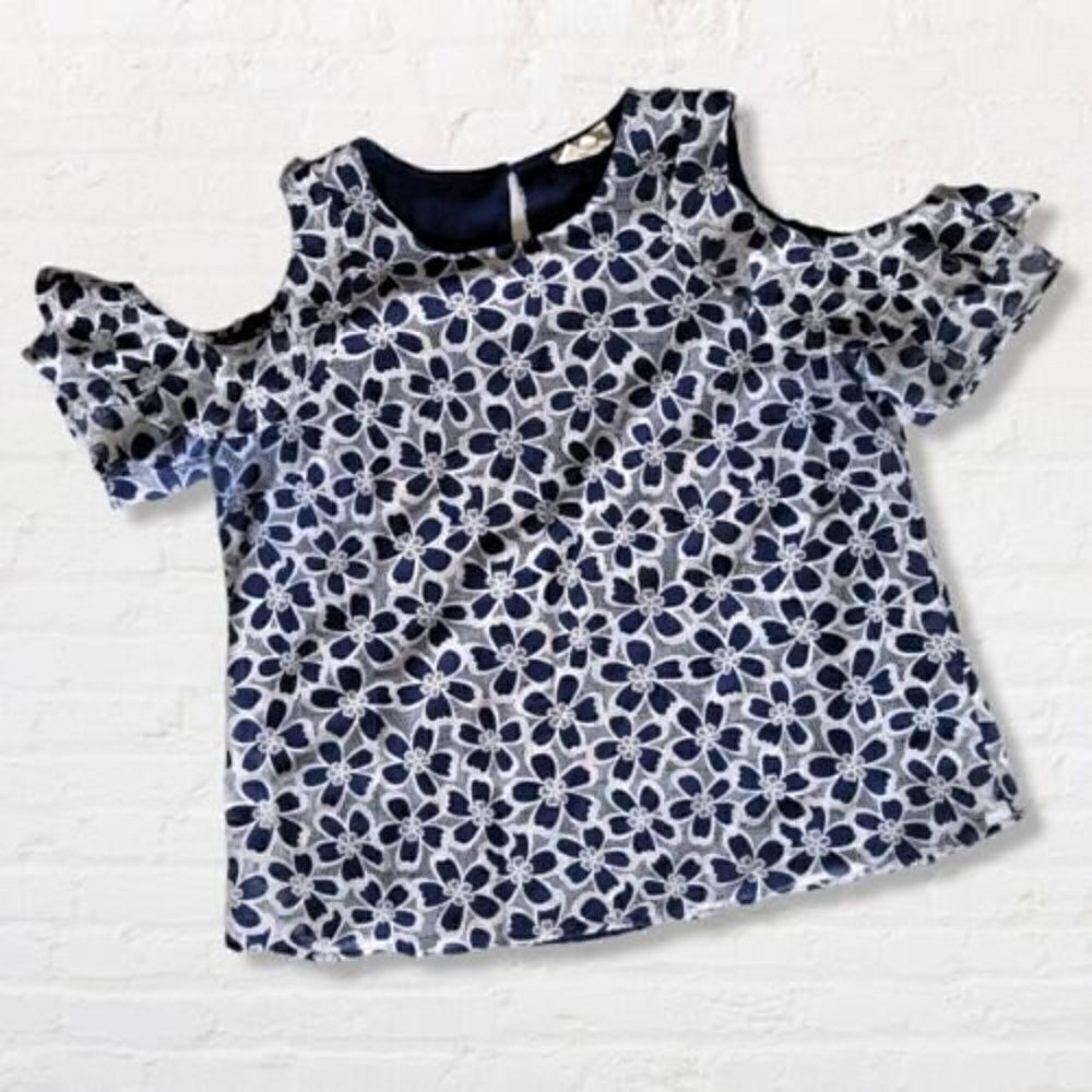 Blu Pepper Plus Blue Blouse with White Floral Lace Cold Shoulder Sleeve Size 1XL